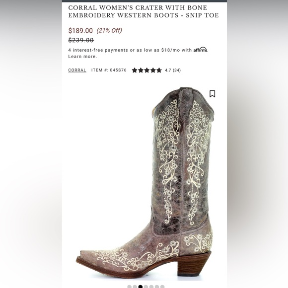 CORRAL WOMEN'S CRATER WITH BONE EMBROIDERY WESTERN BOOTS - Picture 3 of 3